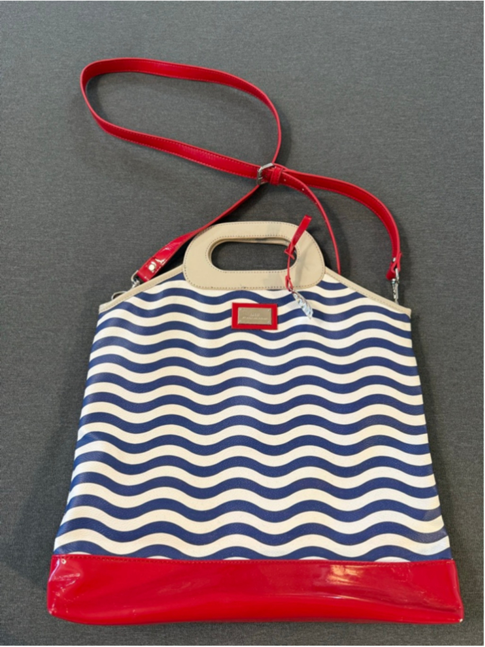 Lulu by Lulu Guinness Nautical Striped Crossbody Tote Bag - Red White Blue Charm